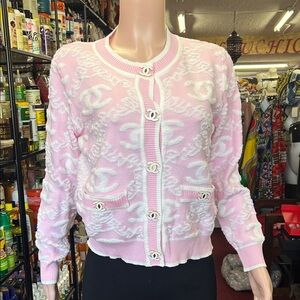 CHANEL Pastel Pink and White Cardigan